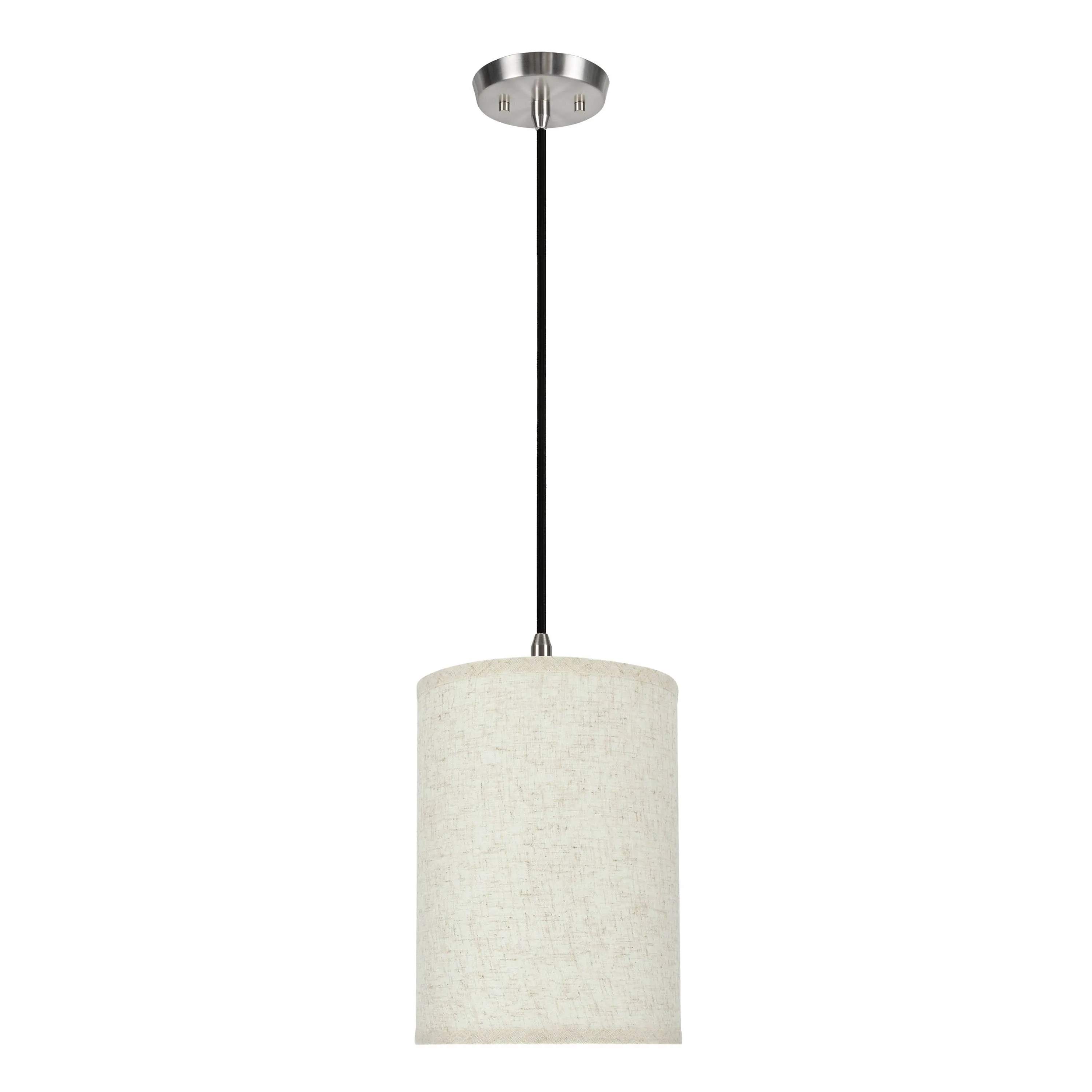 # 71030 One-Light Hanging Pendant Ceiling Light with Transitional Hardback Drum Fabric Lamp Shade, Flaxen, Linen 8" W