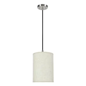# 71030 One-Light Hanging Pendant Ceiling Light with Transitional Hardback Drum Fabric Lamp Shade, Flaxen, Linen 8" W