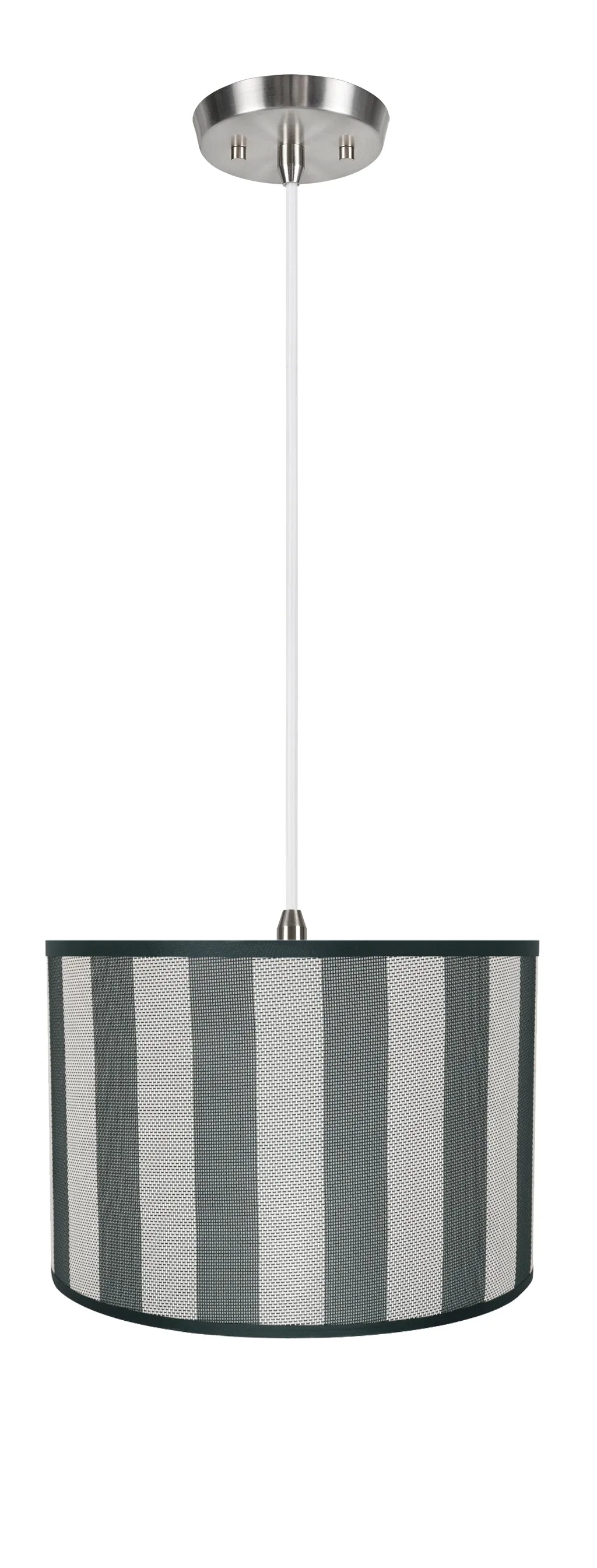 # 71161-11 Two-Light Hanging Pendant Ceiling Light with Transitional Drum Fabric Lamp Shade, Hunter Green & White, 16" width