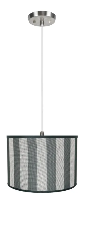 # 71161-11 Two-Light Hanging Pendant Ceiling Light with Transitional Drum Fabric Lamp Shade, Hunter Green & White, 16" width