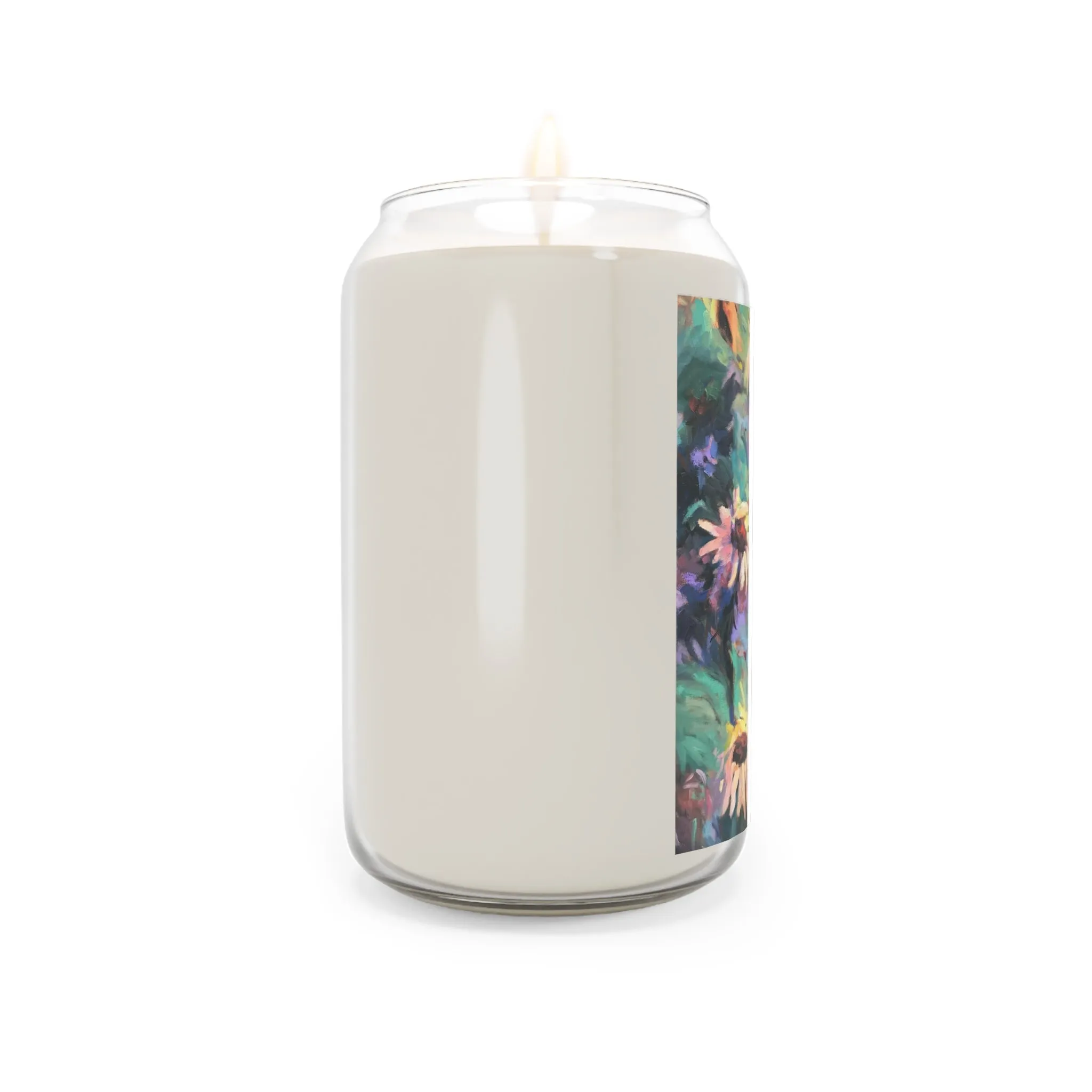 13.75oz Eco-Friendly Scented or Unscented Soy Wax Candle Jar  with 'Eastern Light Wildflowers' Floral Artwork by American Artist Barbara Cleary
