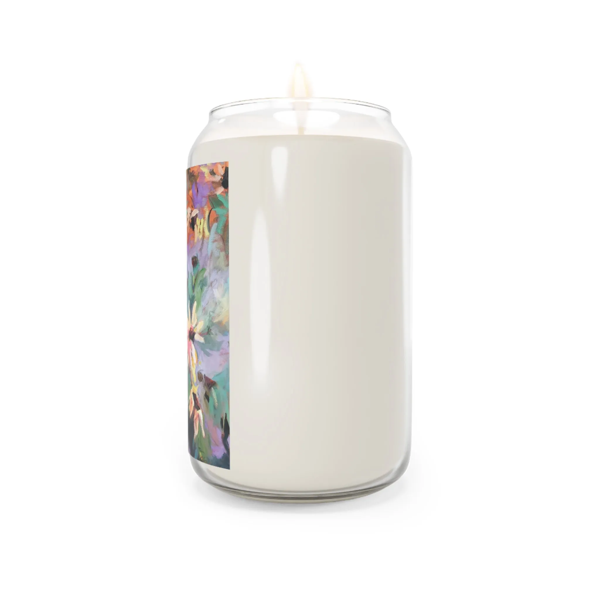 13.75oz Eco-Friendly Scented or Unscented Soy Wax Candle Jar  with 'Eastern Light Wildflowers' Floral Artwork by American Artist Barbara Cleary