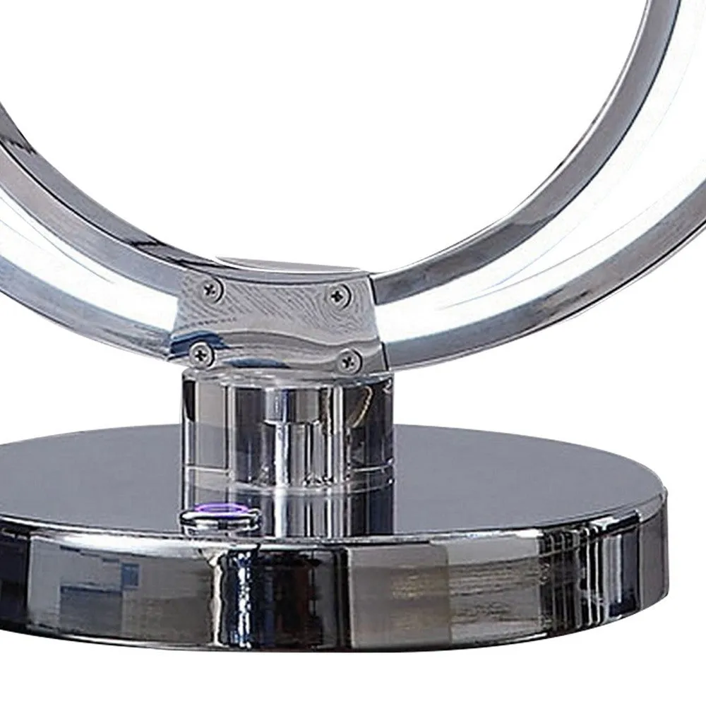 14 Inch Table Lamp, Modern Ring LED Light, Round Metal Base, Silver By Casagear Home