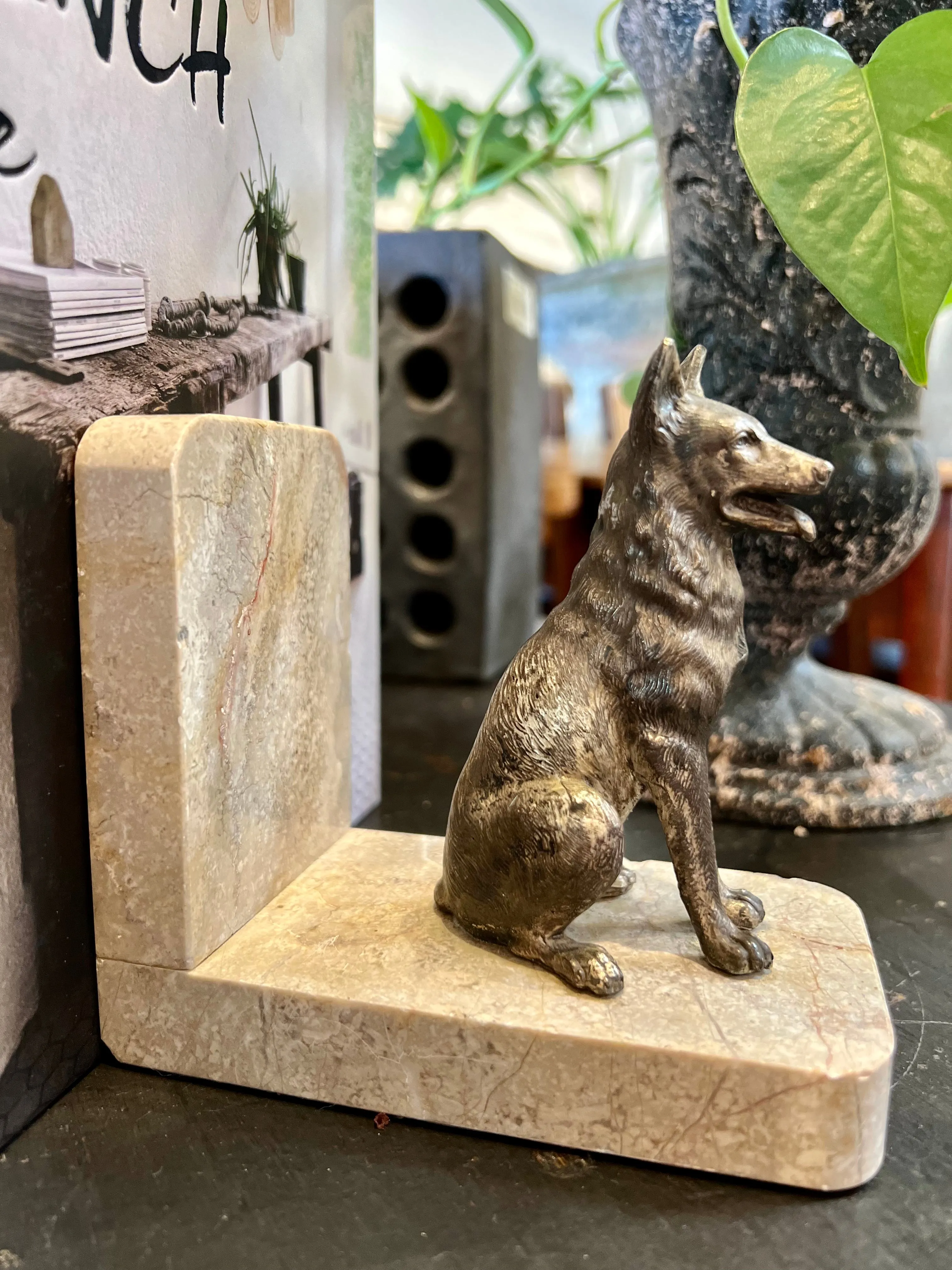 1920's Art Deco French Marble Dog Bookends