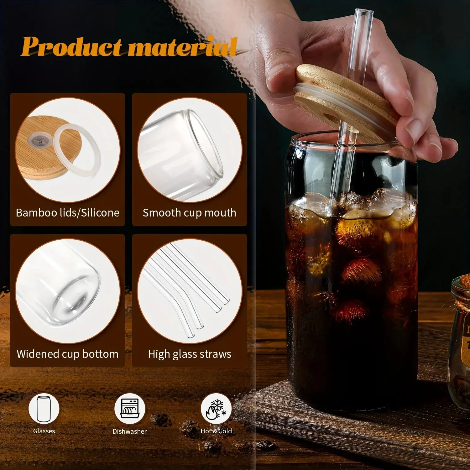 2 / 4 / 6 / 8 Piece 16Oz Can Shaped Glasses With Lids & Straws Insulated