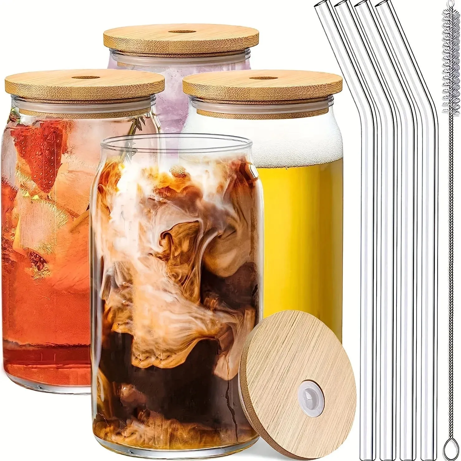 2 / 4 / 6 / 8 Piece 16Oz Can Shaped Glasses With Lids & Straws Insulated