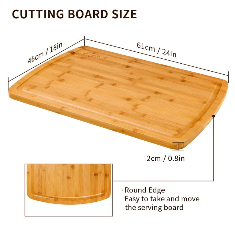 24 X 18 Inch Extra Large Bamboo Cutting Board With Juice Groove, Kitchen Wood Chopping Boards