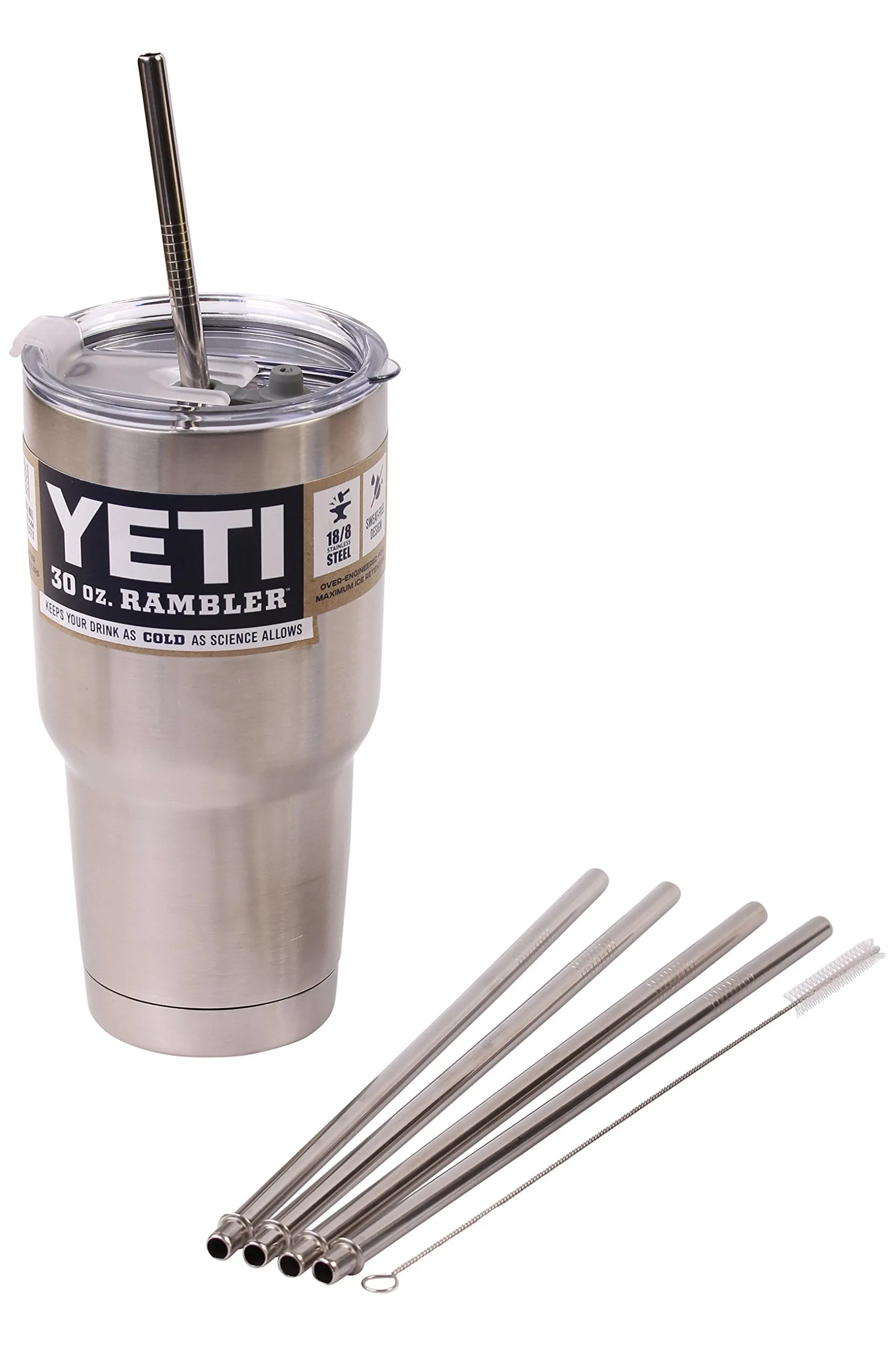4 Bend Stainless Steel Straws Extra LONG fits 30 oz & 20 oz Yeti Tumbler Rambler Cups - CocoStraw Brand Drinking Straw