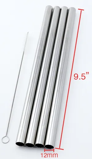 4 BOBA Straw Stainless Steel Extra Wide 1/2" x 9.5" Long Tapioca Pearl Bubble Tea Thick FAT