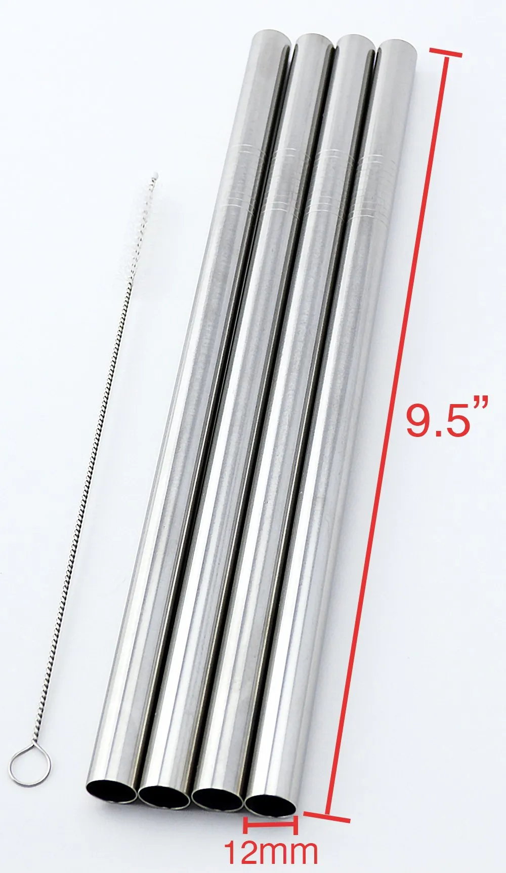 4 BOBA Straw Stainless Steel Extra Wide 1/2" x 9.5" Long Tapioca Pearl Bubble Tea Thick FAT