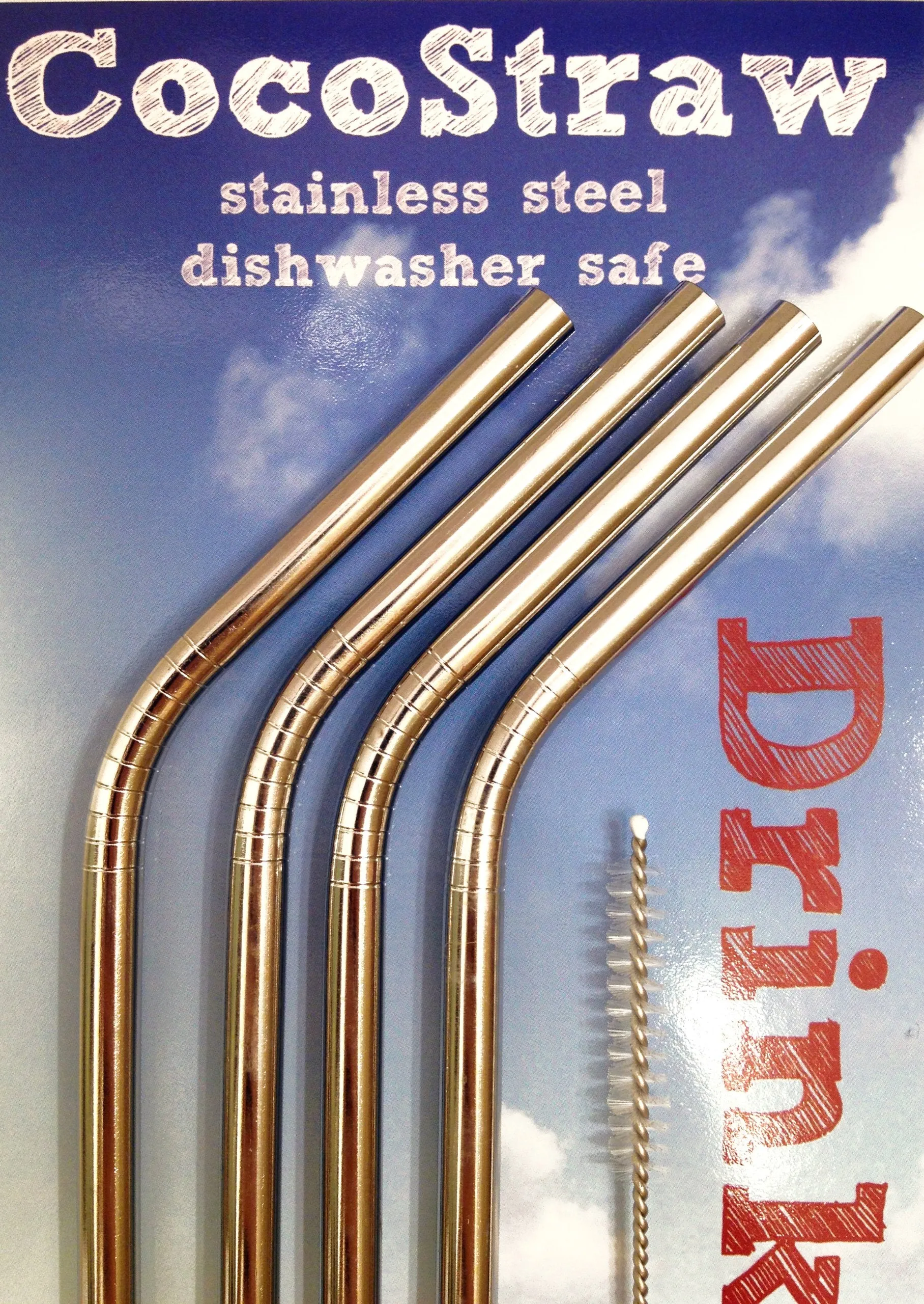 4  Stainless Steel Drinking Straws   Cleaner Brush - Drink Eco Friendly! Fun, Handy, Modern house wares straw