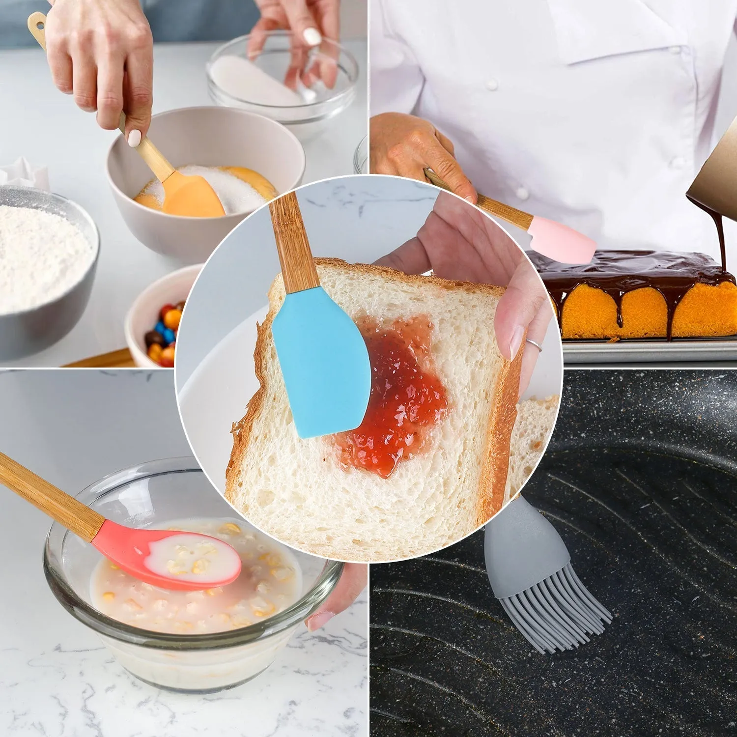 5-Piece Mini Silicone & Bamboo Utensil Set | Nonstick Cookware