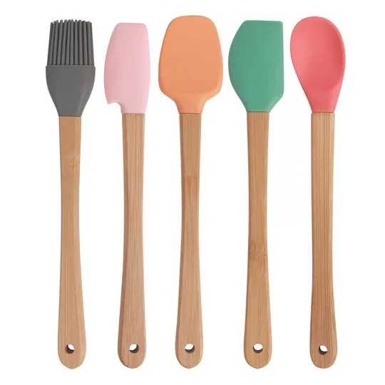 5-Piece Mini Silicone & Bamboo Utensil Set | Nonstick Cookware