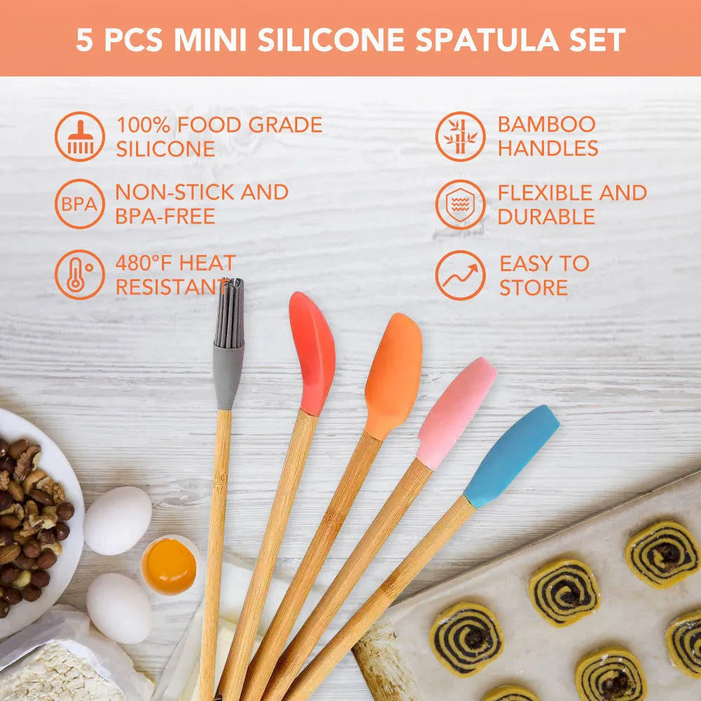 5-Piece Mini Silicone & Bamboo Utensil Set | Nonstick Cookware
