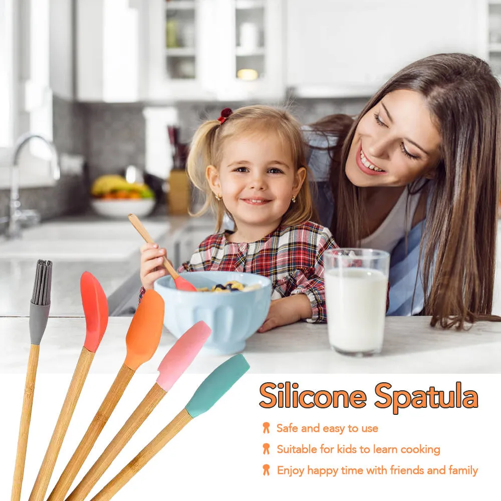 5-Piece Mini Silicone & Bamboo Utensil Set | Nonstick Cookware