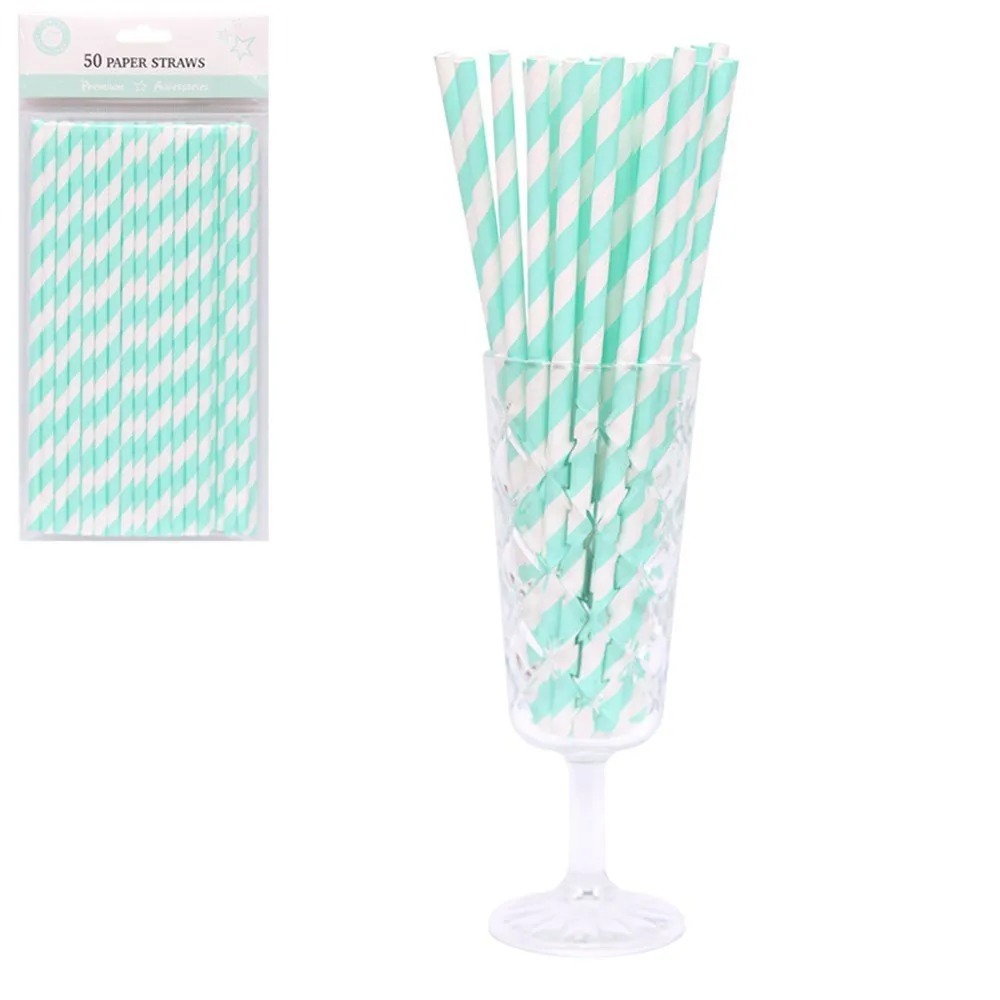 50pk Mint Green Stripe Paper Straws