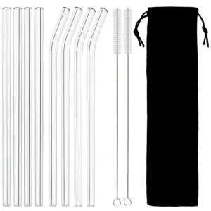 8 Piece Eco Friendly Glass Straws For Drinks Reusable High Borosilicate Party Favors