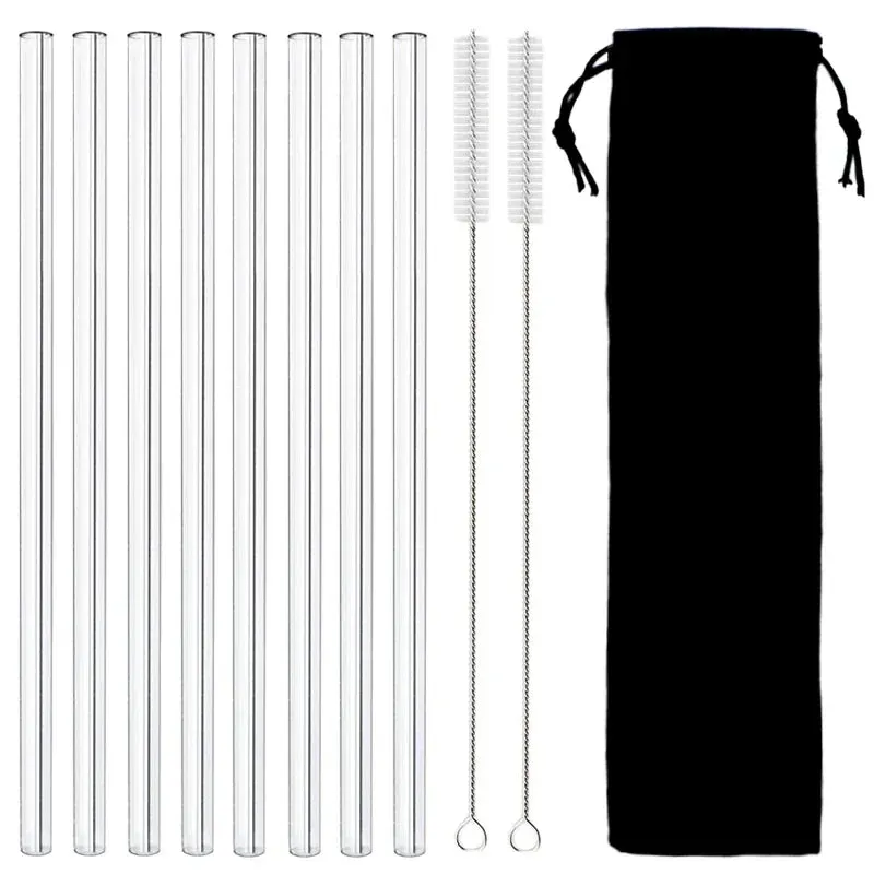 8 Piece Eco Friendly Glass Straws For Drinks Reusable High Borosilicate Party Favors