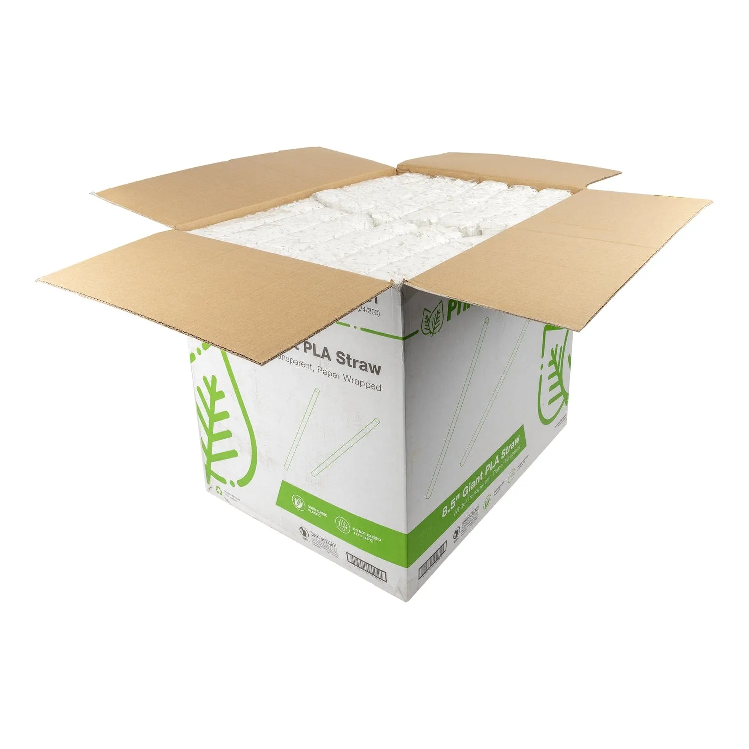 8.5" Giant Milky White/Transparent Paper Wrapped PLA Straws, Case of  7,200