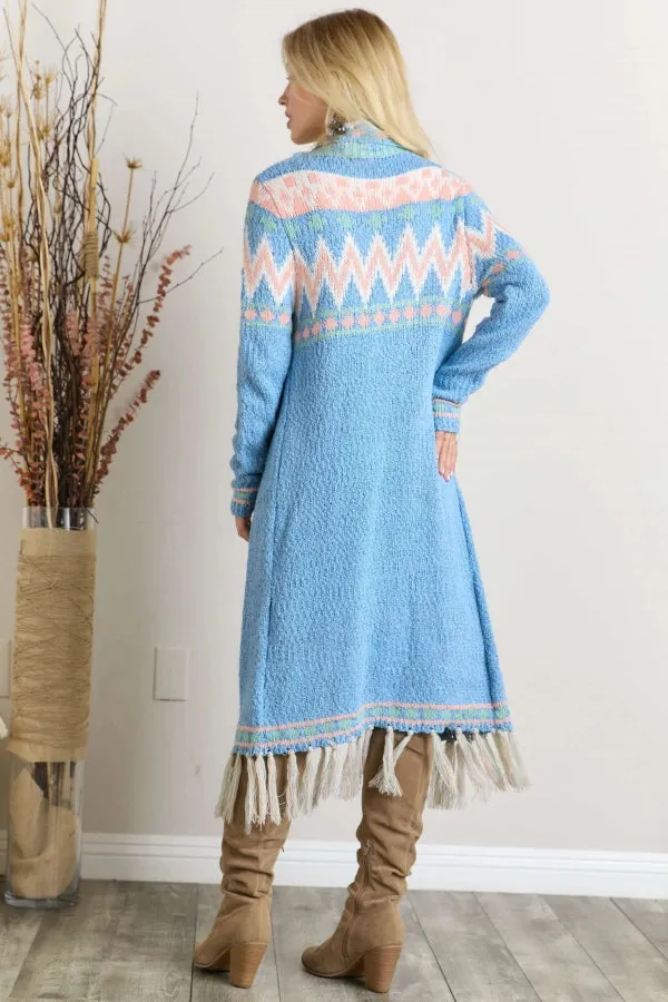 Adora Sky Blue Pastel Tassel Tribal Cardigan