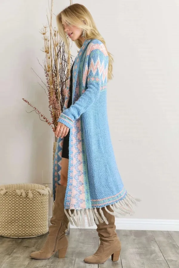 Adora Sky Blue Pastel Tassel Tribal Cardigan