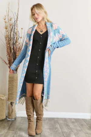 Adora Sky Blue Pastel Tassel Tribal Cardigan