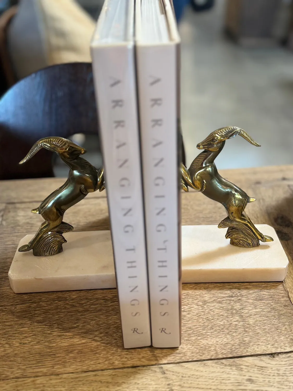 Art Deco French Brass & Marble Gazelle Bookends