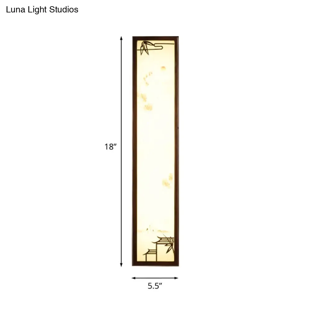 Asian-inspired Bamboo and House LED Wall Sconce in Acrylic Rectangle Design