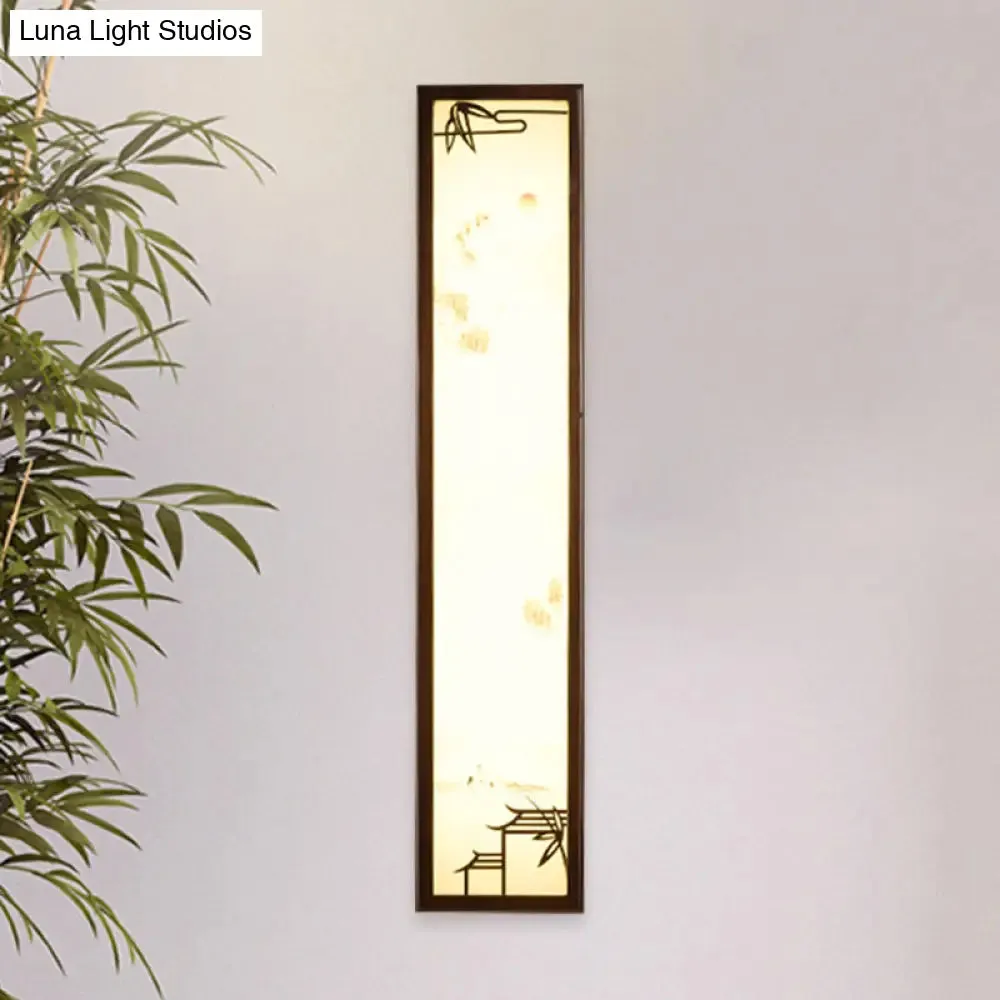 Asian-inspired Bamboo and House LED Wall Sconce in Acrylic Rectangle Design