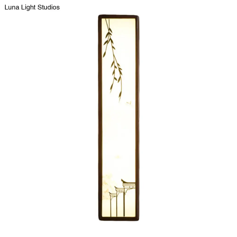 Asian-inspired Bamboo and House LED Wall Sconce in Acrylic Rectangle Design