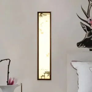 Asian-inspired Bamboo and House LED Wall Sconce in Acrylic Rectangle Design