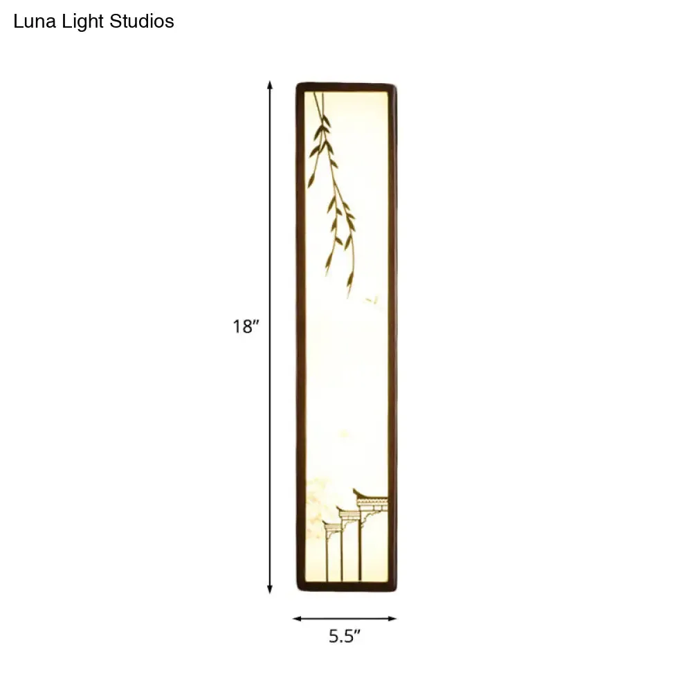 Asian-inspired Bamboo and House LED Wall Sconce in Acrylic Rectangle Design