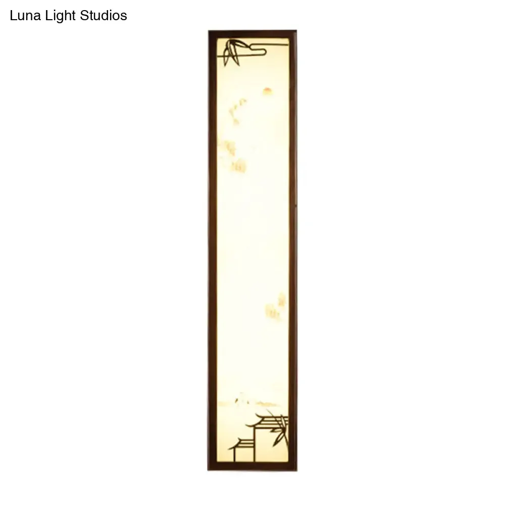 Asian-inspired Bamboo and House LED Wall Sconce in Acrylic Rectangle Design