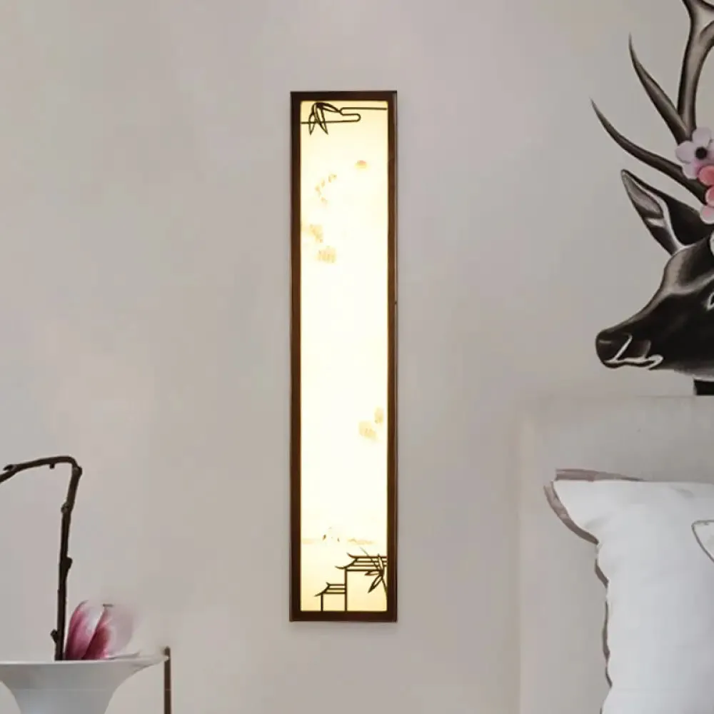 Asian-inspired Bamboo and House LED Wall Sconce in Acrylic Rectangle Design