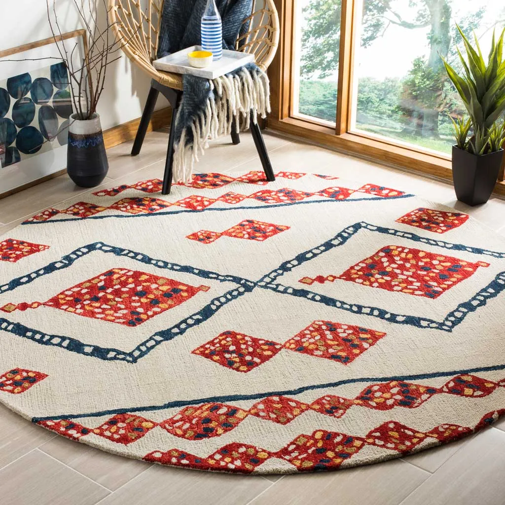 Aspen Ivory/Red/Multi Round Rug
