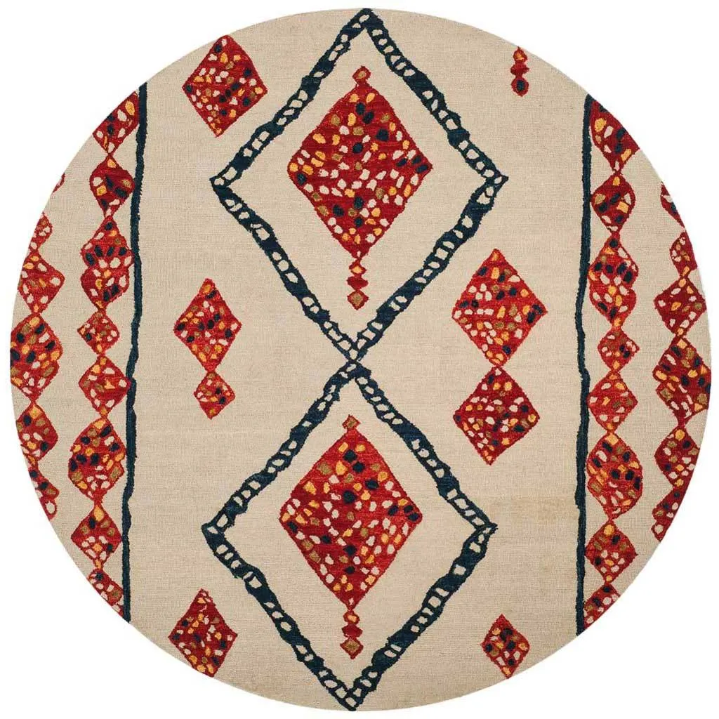 Aspen Ivory/Red/Multi Round Rug