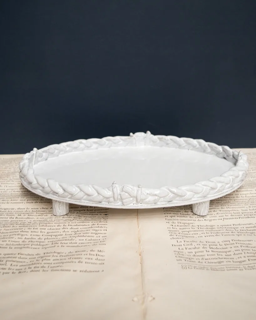 Astier de Villatte Oval Setsuko Herbal Braid Platter with Feet