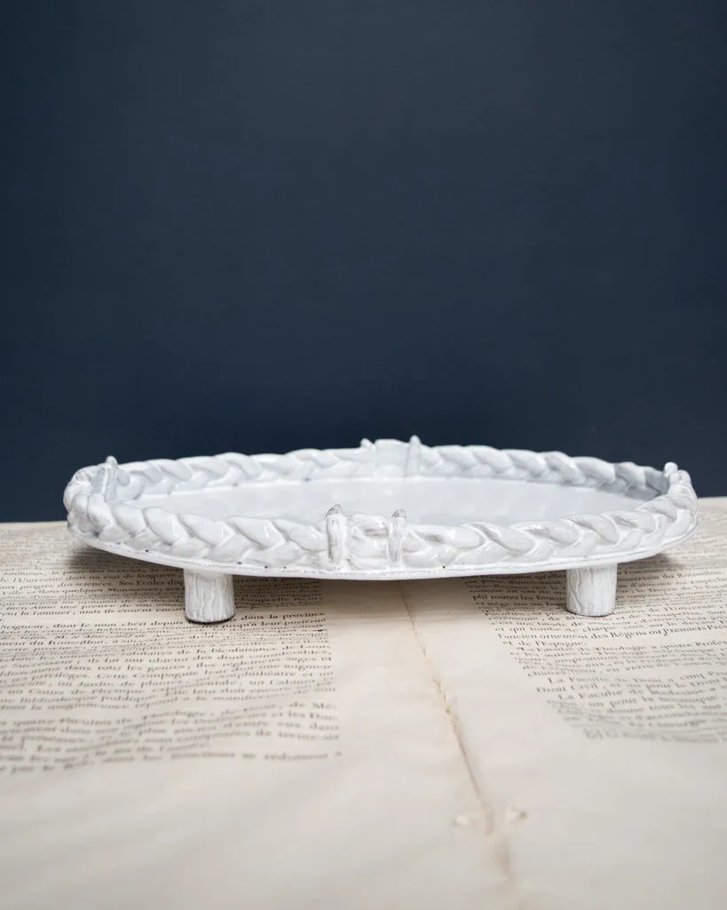 Astier de Villatte Oval Setsuko Herbal Braid Platter with Feet