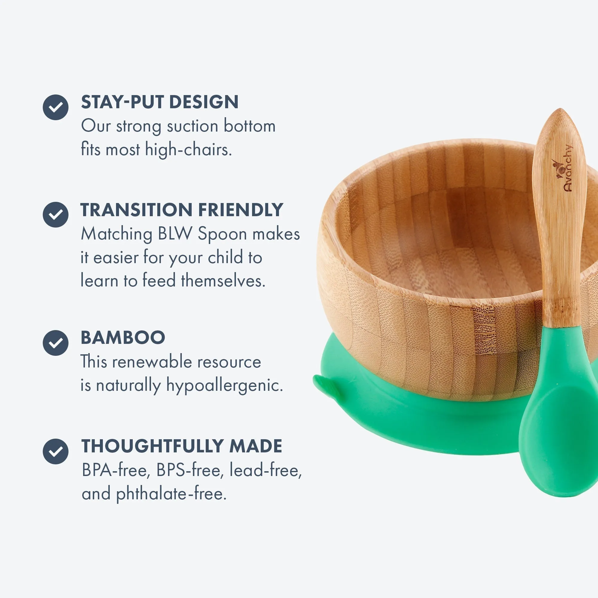 Avanchy Bamboo Baby Bowl & Spoon - White