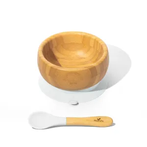 Avanchy Bamboo Baby Bowl & Spoon - White