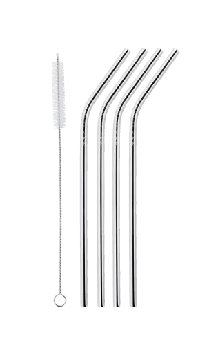 Aya&Ida Set of 4 Reusable Long Steel Drinking Straws with Brush
