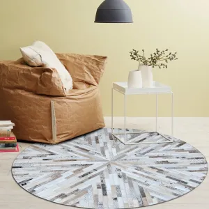 Beige and Cream Round Patchwork Hide Rug