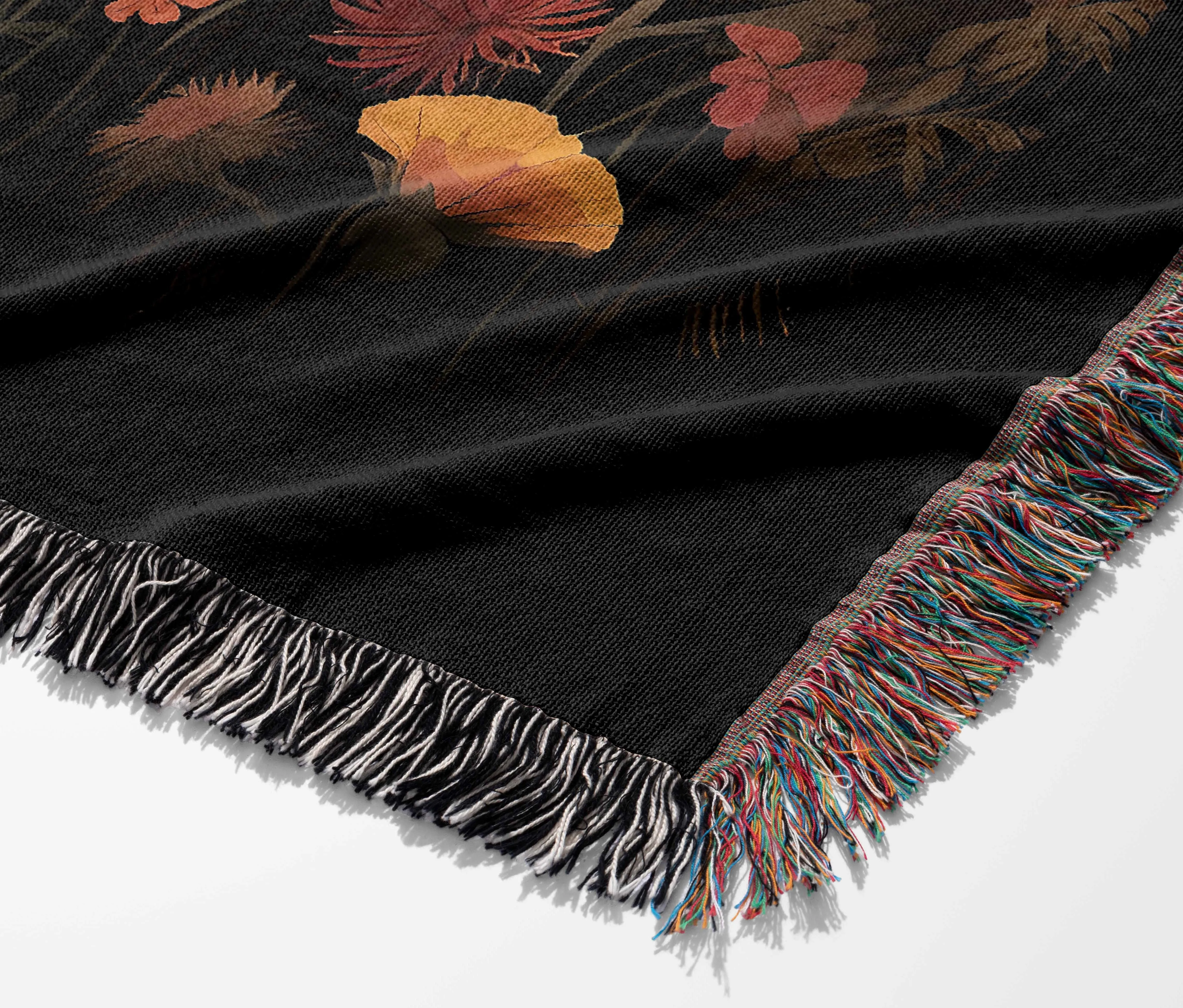 Black Cat Fall Floral Moon 50" x 60" Gift Woven Jacquard Blanket