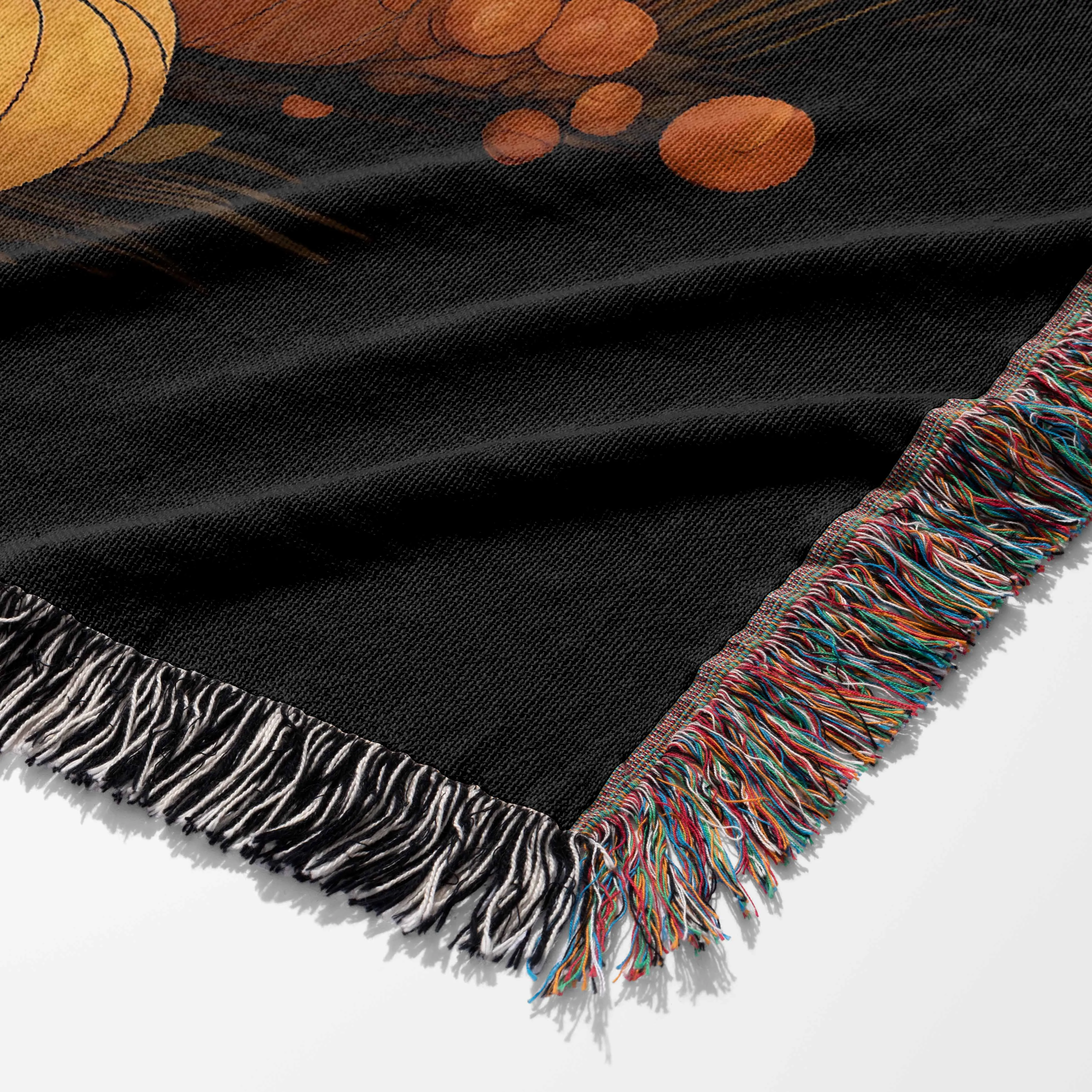Black Cat Fall Floral Pumpkin Halloween 50" x 60" Gift Woven Jacquard Blanket