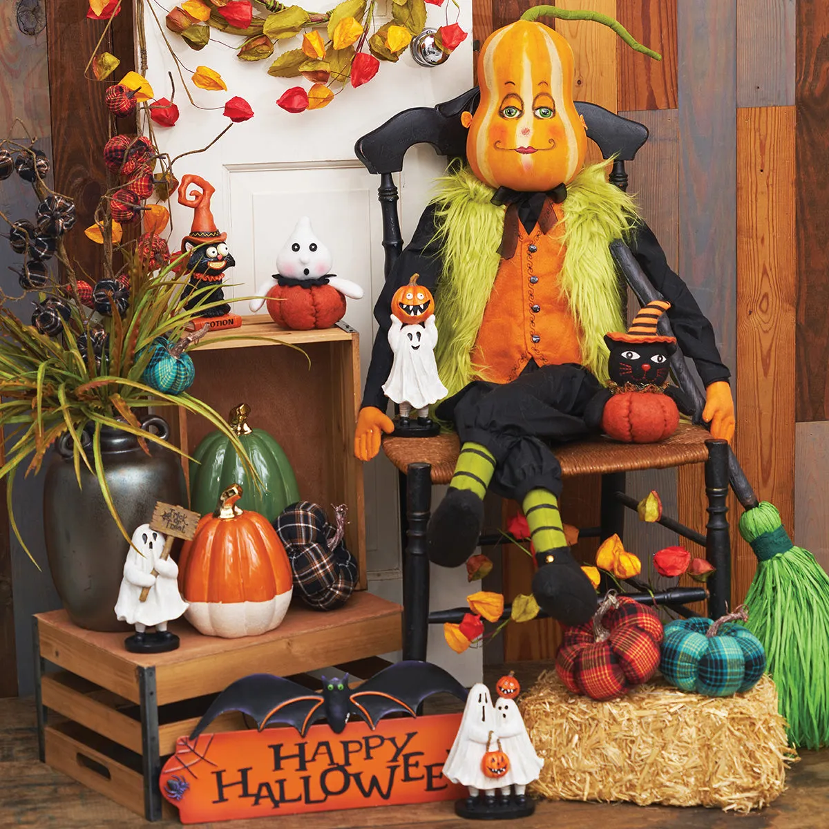 Black Cat in Pumpkin Figurine