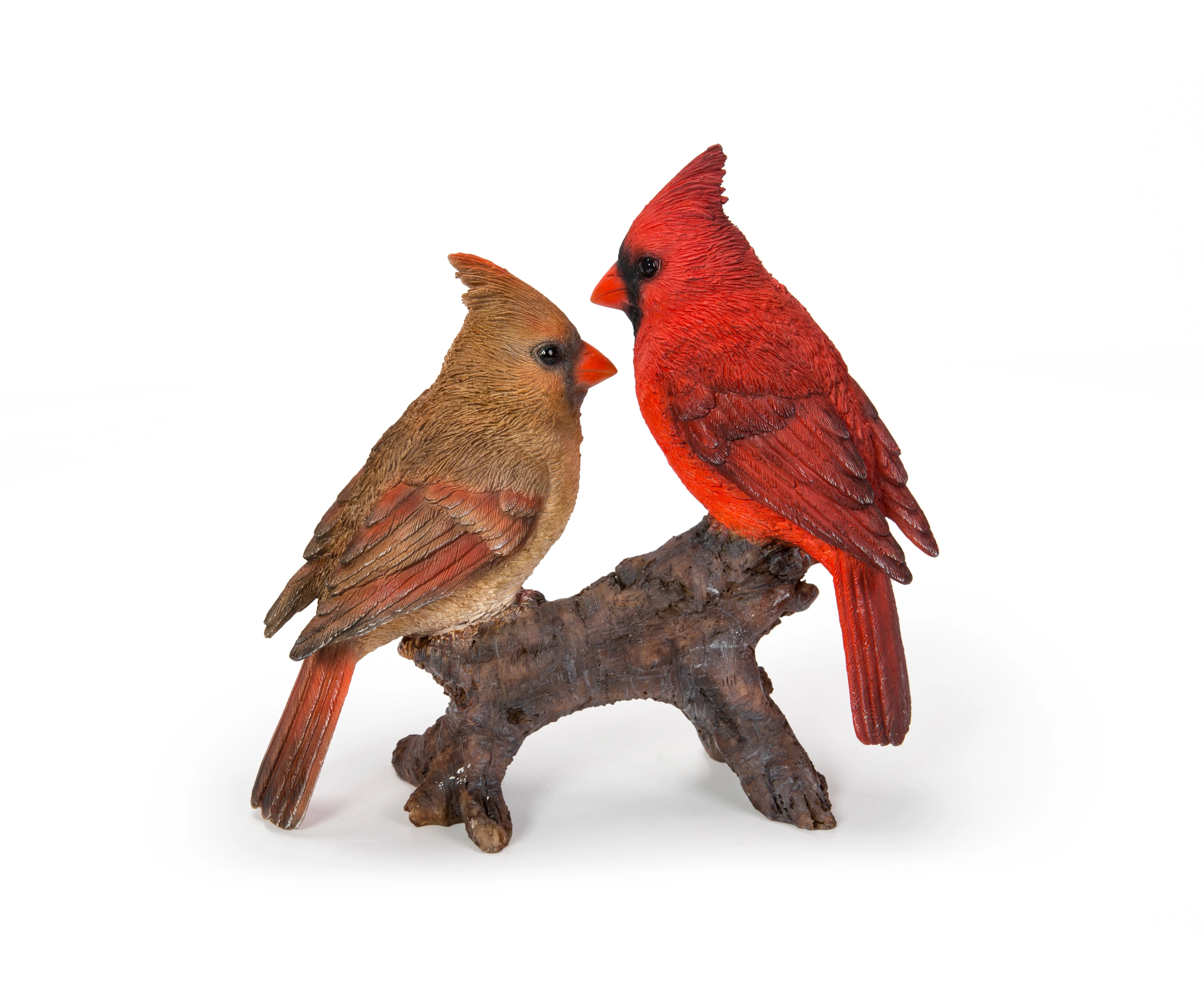 Cardinal Couple on Stump - Lifelike Cardinal Statue for Garden