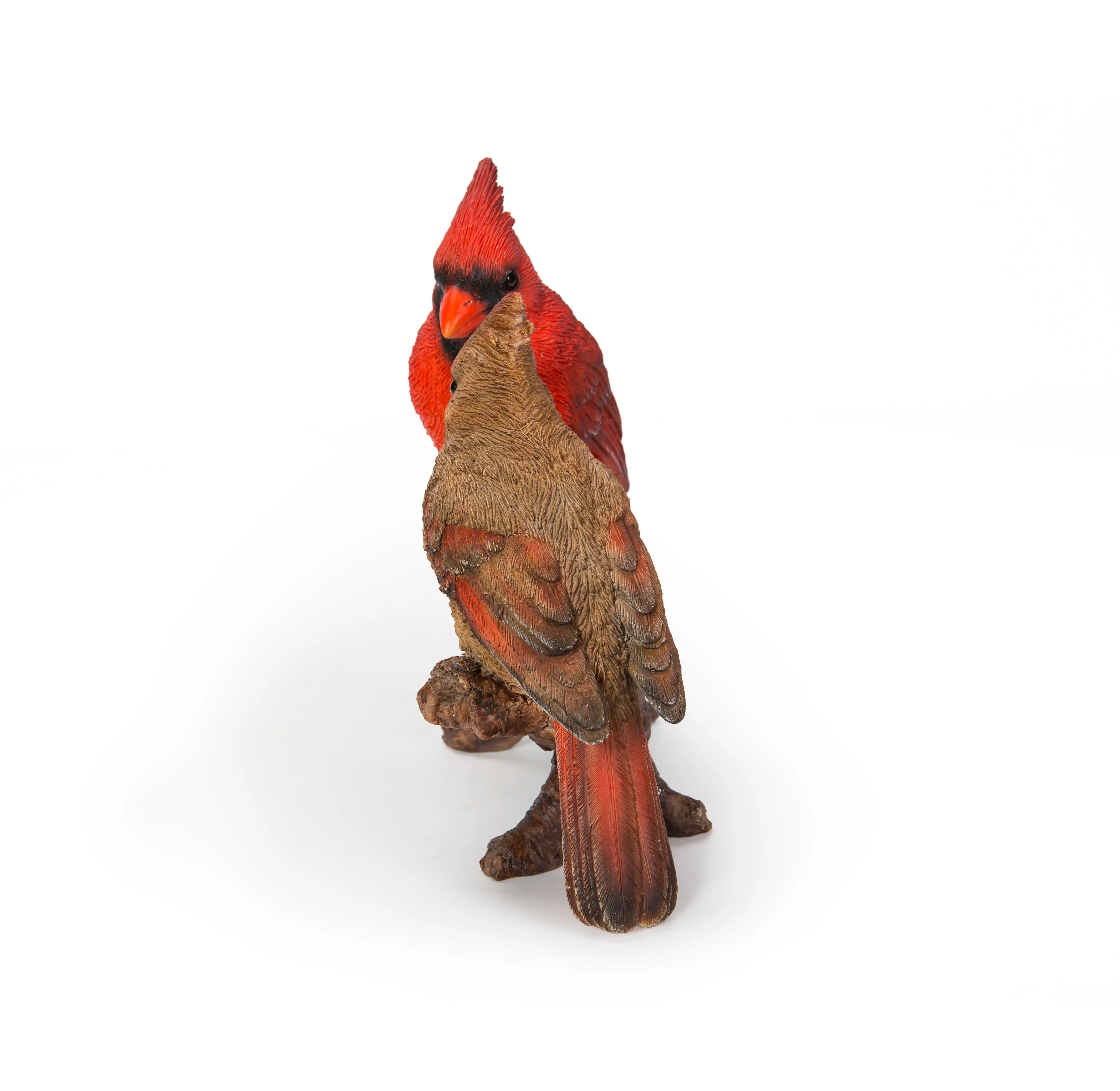 Cardinal Couple on Stump - Lifelike Cardinal Statue for Garden