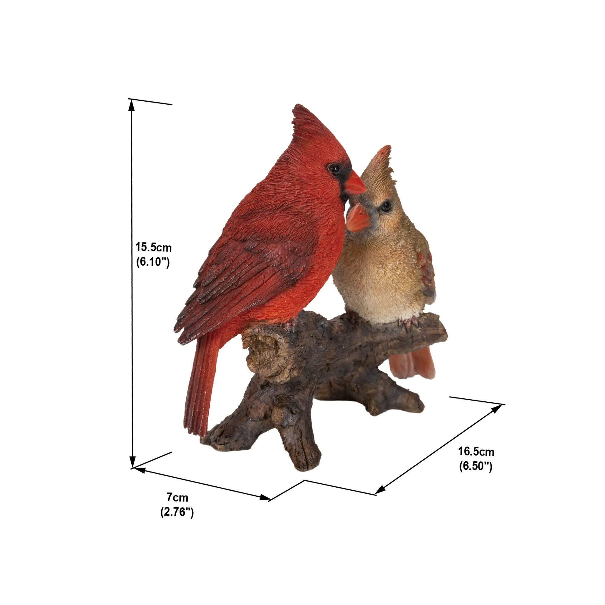 Cardinal Couple on Stump - Lifelike Cardinal Statue for Garden