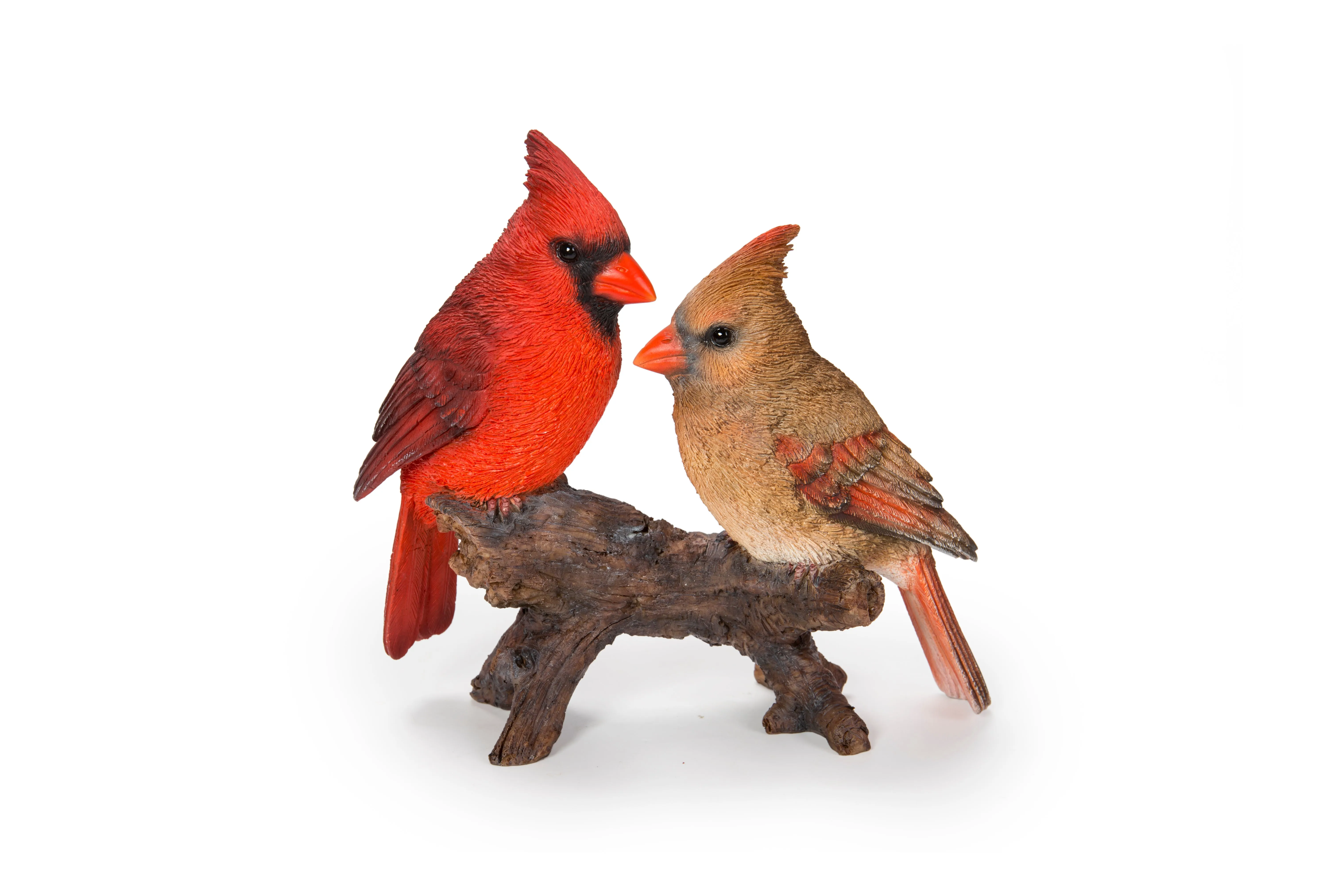 Cardinal Couple on Stump - Lifelike Cardinal Statue for Garden