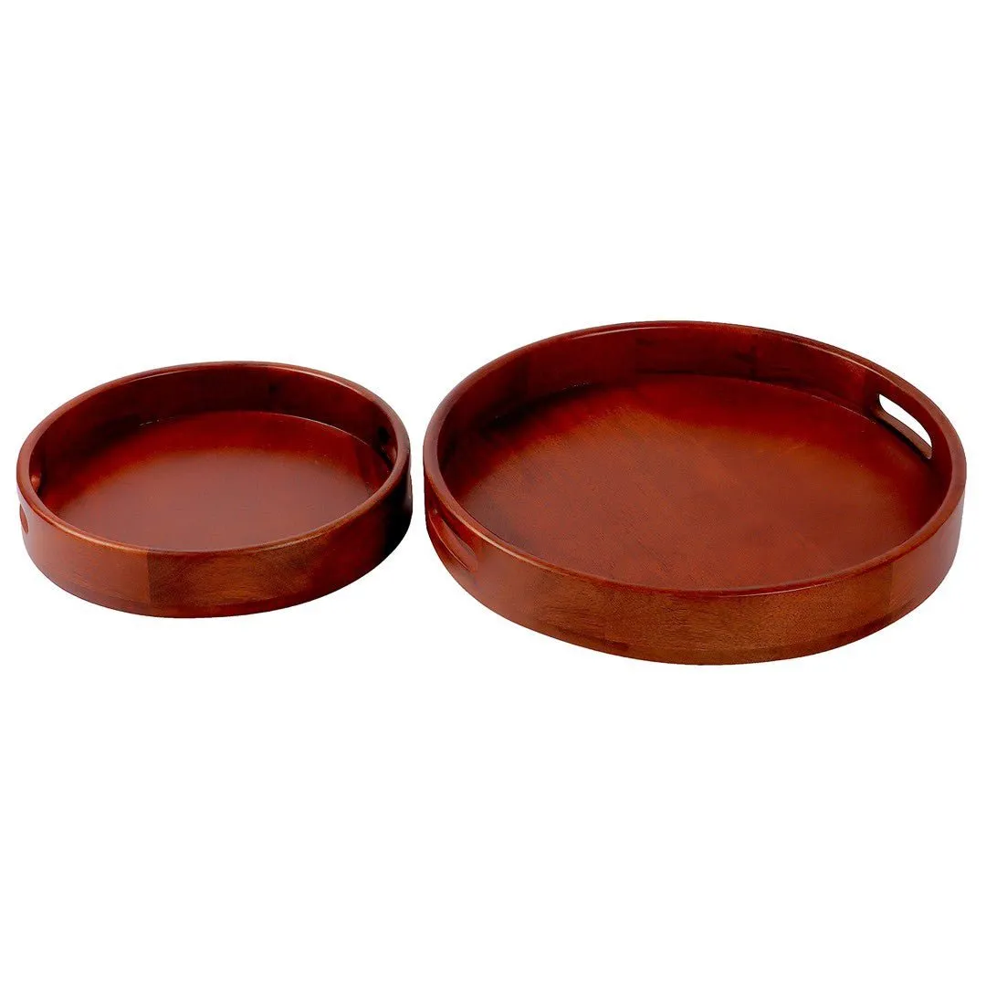 Classic Round Serving Wooden Tray (Set of 2)